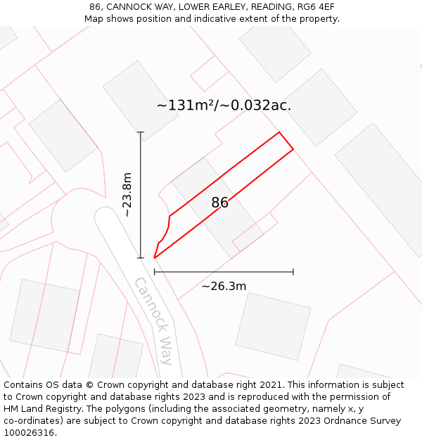 86, CANNOCK WAY, LOWER EARLEY, READING, RG6 4EF: Plot and title map