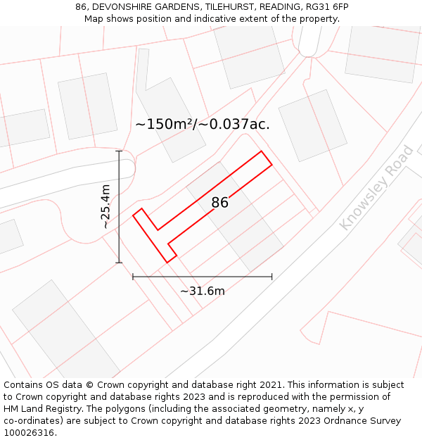 86, DEVONSHIRE GARDENS, TILEHURST, READING, RG31 6FP: Plot and title map