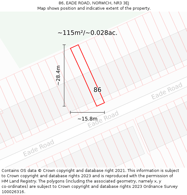 86, EADE ROAD, NORWICH, NR3 3EJ: Plot and title map
