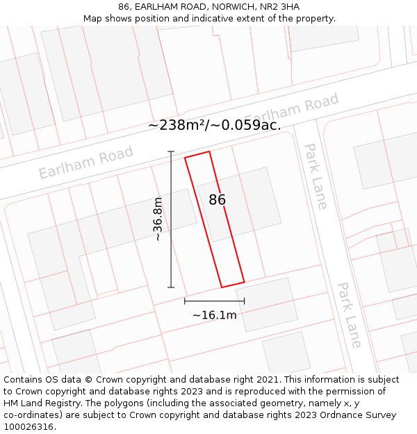 86, EARLHAM ROAD, NORWICH, NR2 3HA: Plot and title map