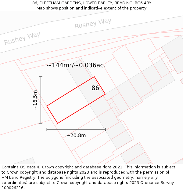 86, FLEETHAM GARDENS, LOWER EARLEY, READING, RG6 4BY: Plot and title map