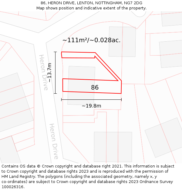 86, HERON DRIVE, LENTON, NOTTINGHAM, NG7 2DG: Plot and title map