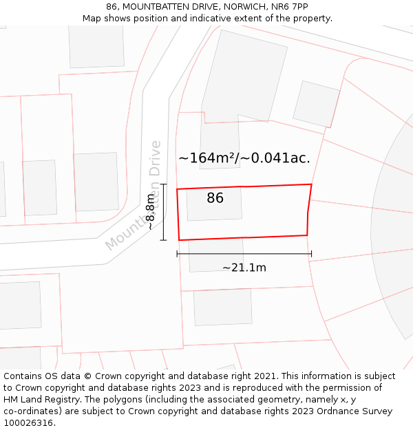 86, MOUNTBATTEN DRIVE, NORWICH, NR6 7PP: Plot and title map