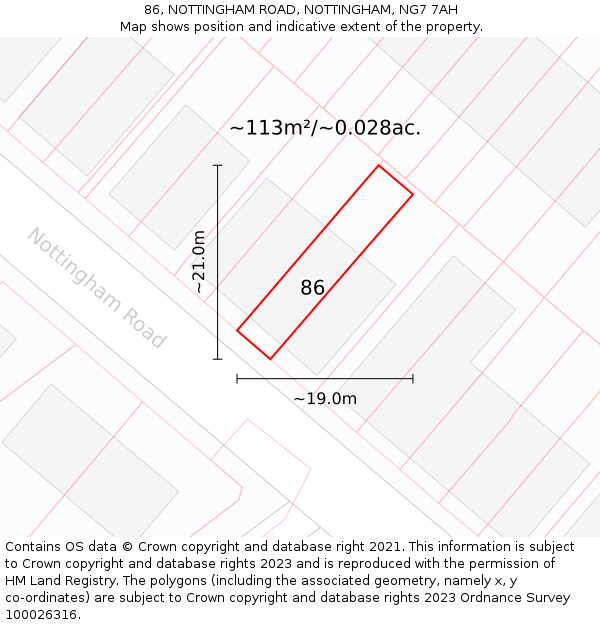 86, NOTTINGHAM ROAD, NOTTINGHAM, NG7 7AH: Plot and title map