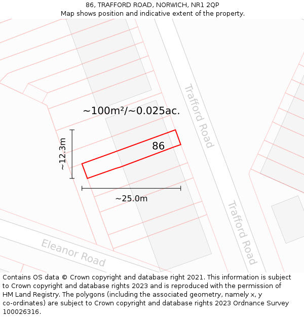 86, TRAFFORD ROAD, NORWICH, NR1 2QP: Plot and title map