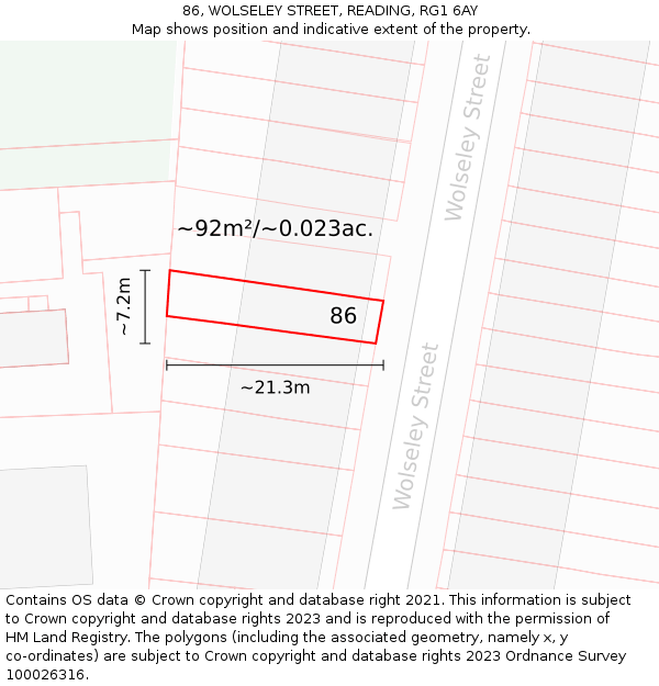 86, WOLSELEY STREET, READING, RG1 6AY: Plot and title map