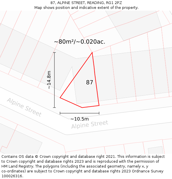 87, ALPINE STREET, READING, RG1 2PZ: Plot and title map