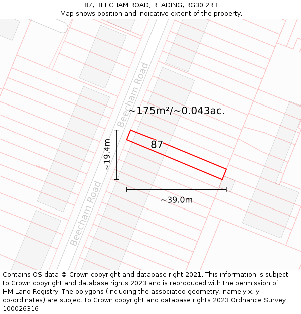87, BEECHAM ROAD, READING, RG30 2RB: Plot and title map