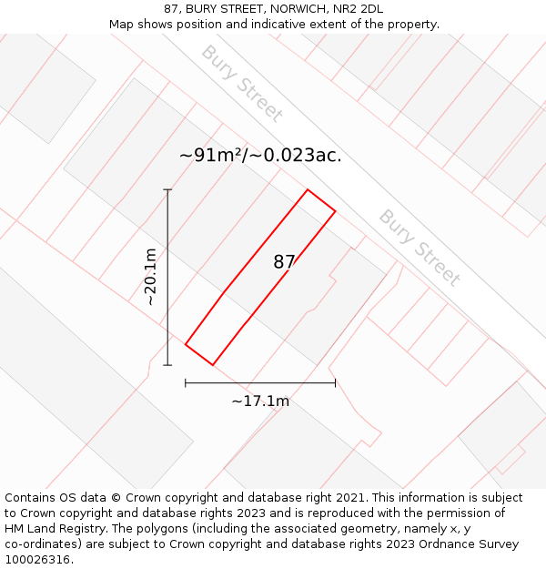 87, BURY STREET, NORWICH, NR2 2DL: Plot and title map