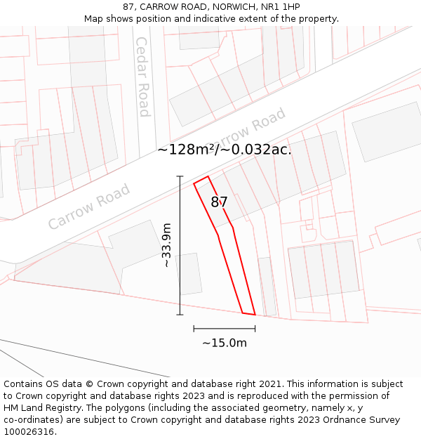 87, CARROW ROAD, NORWICH, NR1 1HP: Plot and title map