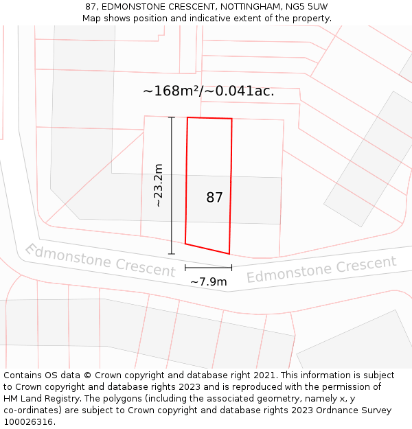 87, EDMONSTONE CRESCENT, NOTTINGHAM, NG5 5UW: Plot and title map