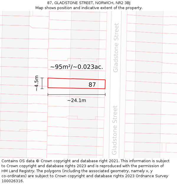 87, GLADSTONE STREET, NORWICH, NR2 3BJ: Plot and title map