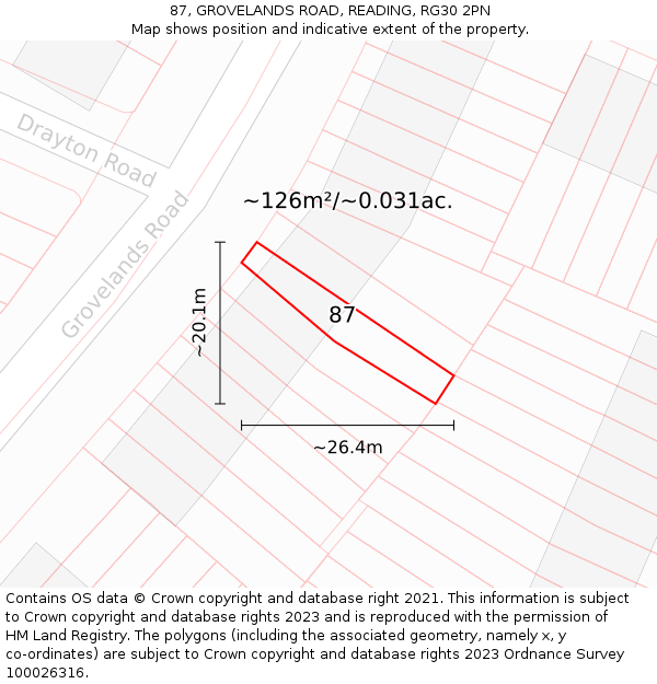 87, GROVELANDS ROAD, READING, RG30 2PN: Plot and title map