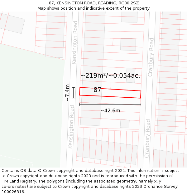 87, KENSINGTON ROAD, READING, RG30 2SZ: Plot and title map