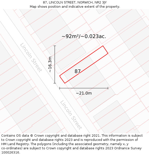 87, LINCOLN STREET, NORWICH, NR2 3JY: Plot and title map