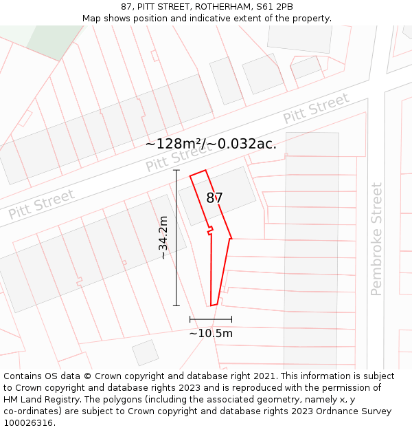 87, PITT STREET, ROTHERHAM, S61 2PB: Plot and title map