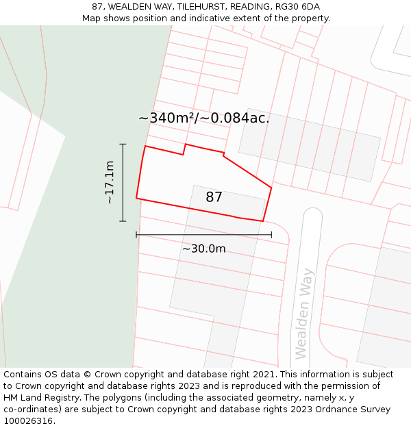 87, WEALDEN WAY, TILEHURST, READING, RG30 6DA: Plot and title map