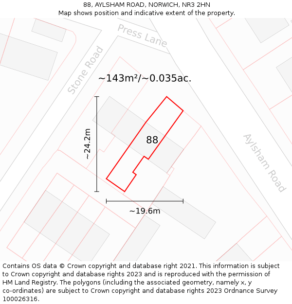 88, AYLSHAM ROAD, NORWICH, NR3 2HN: Plot and title map