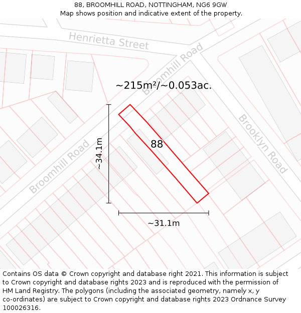 88, BROOMHILL ROAD, NOTTINGHAM, NG6 9GW: Plot and title map