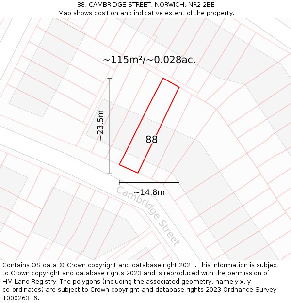 88, CAMBRIDGE STREET, NORWICH, NR2 2BE: Plot and title map