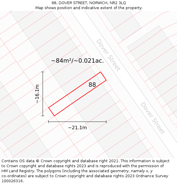 88, DOVER STREET, NORWICH, NR2 3LQ: Plot and title map