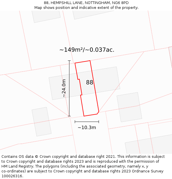 88, HEMPSHILL LANE, NOTTINGHAM, NG6 8PD: Plot and title map