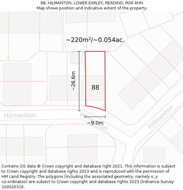 88, HILMANTON, LOWER EARLEY, READING, RG6 4HN: Plot and title map