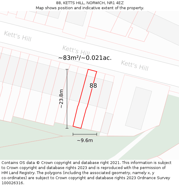 88, KETTS HILL, NORWICH, NR1 4EZ: Plot and title map