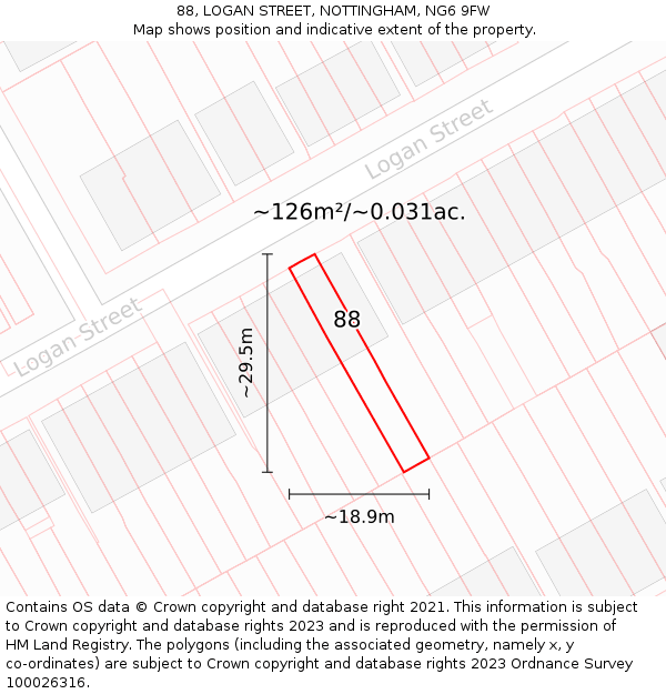 88, LOGAN STREET, NOTTINGHAM, NG6 9FW: Plot and title map