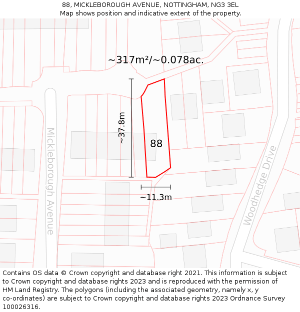 88, MICKLEBOROUGH AVENUE, NOTTINGHAM, NG3 3EL: Plot and title map