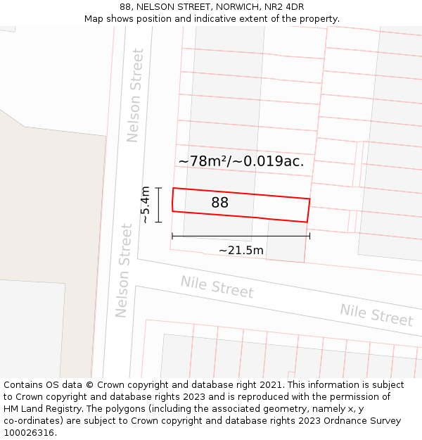 88, NELSON STREET, NORWICH, NR2 4DR: Plot and title map