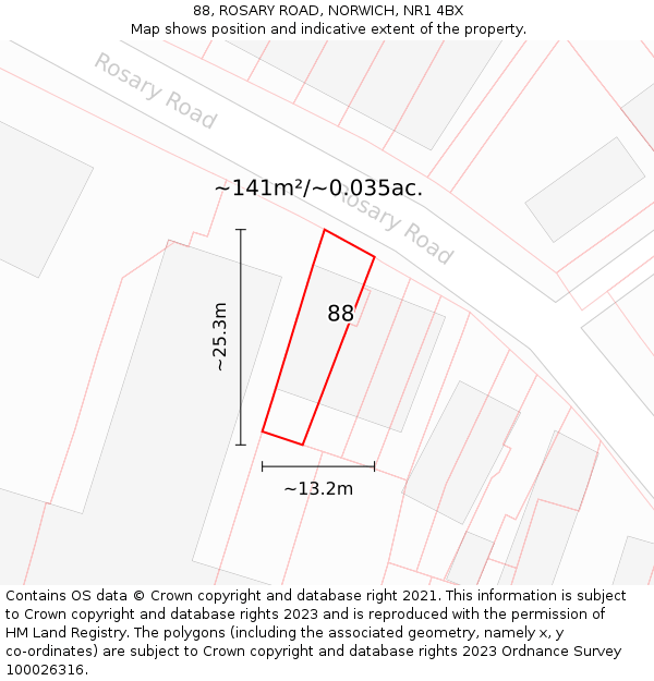 88, ROSARY ROAD, NORWICH, NR1 4BX: Plot and title map