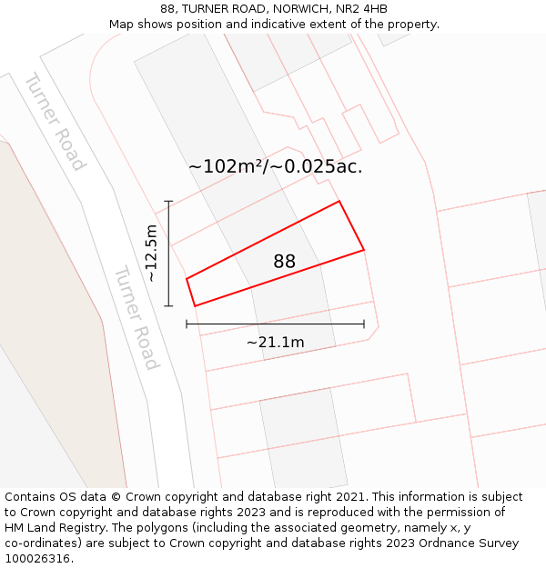 88, TURNER ROAD, NORWICH, NR2 4HB: Plot and title map