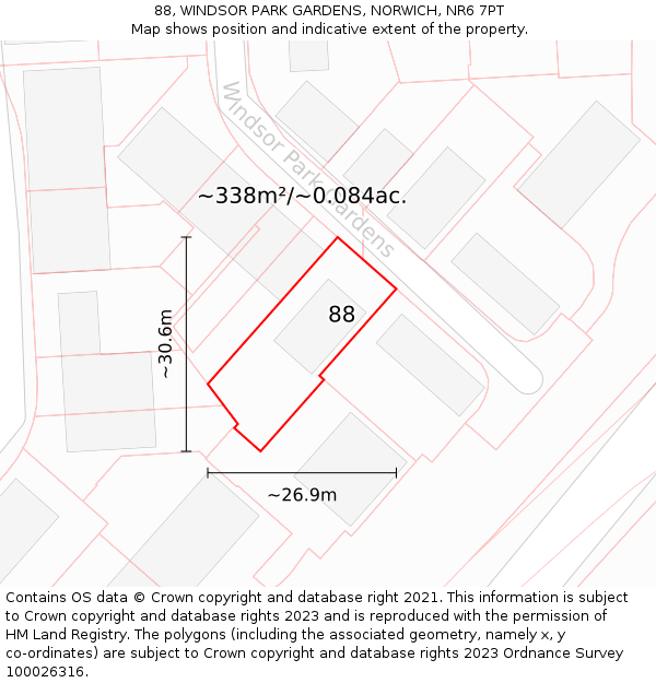 88, WINDSOR PARK GARDENS, NORWICH, NR6 7PT: Plot and title map