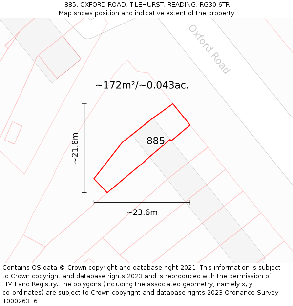 885, OXFORD ROAD, TILEHURST, READING, RG30 6TR: Plot and title map