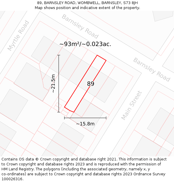 89, BARNSLEY ROAD, WOMBWELL, BARNSLEY, S73 8JH: Plot and title map