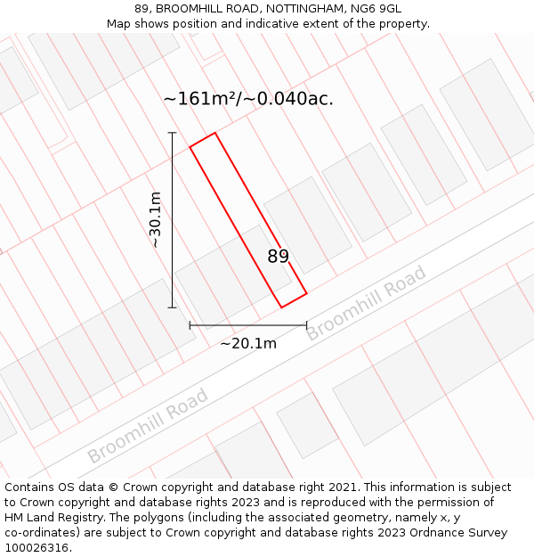 89, BROOMHILL ROAD, NOTTINGHAM, NG6 9GL: Plot and title map
