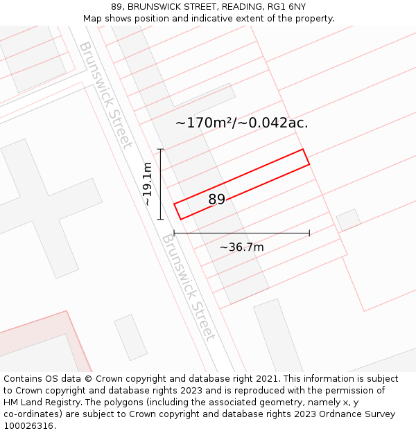 89, BRUNSWICK STREET, READING, RG1 6NY: Plot and title map