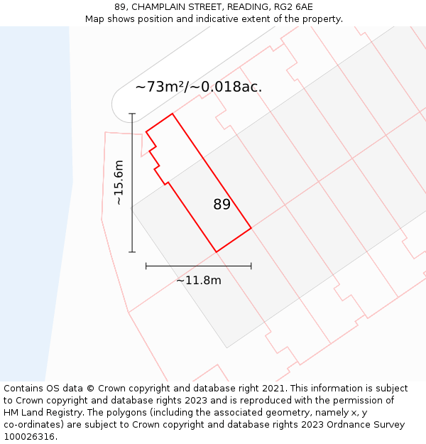 89, CHAMPLAIN STREET, READING, RG2 6AE: Plot and title map