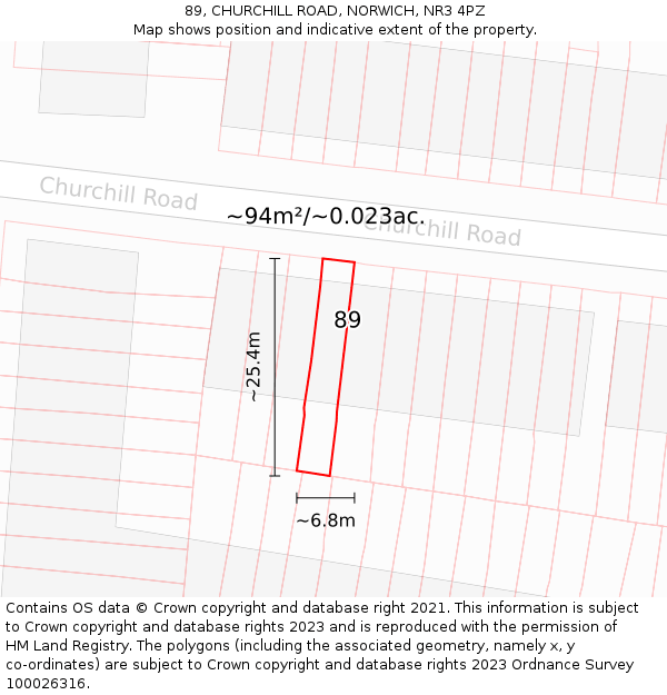 89, CHURCHILL ROAD, NORWICH, NR3 4PZ: Plot and title map