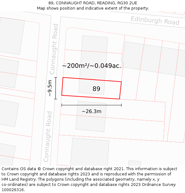 89, CONNAUGHT ROAD, READING, RG30 2UE: Plot and title map