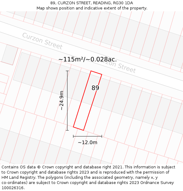 89, CURZON STREET, READING, RG30 1DA: Plot and title map