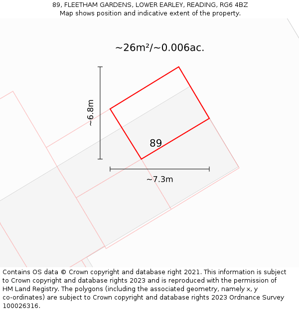 89, FLEETHAM GARDENS, LOWER EARLEY, READING, RG6 4BZ: Plot and title map