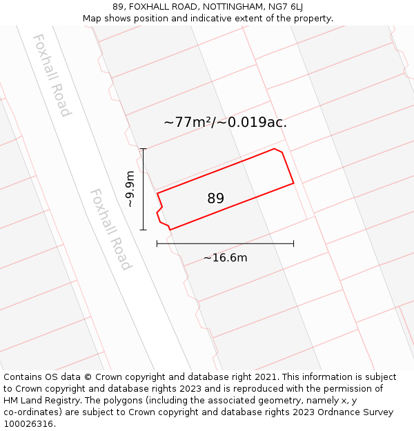 89, FOXHALL ROAD, NOTTINGHAM, NG7 6LJ: Plot and title map