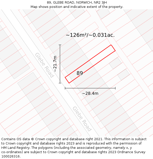 89, GLEBE ROAD, NORWICH, NR2 3JH: Plot and title map