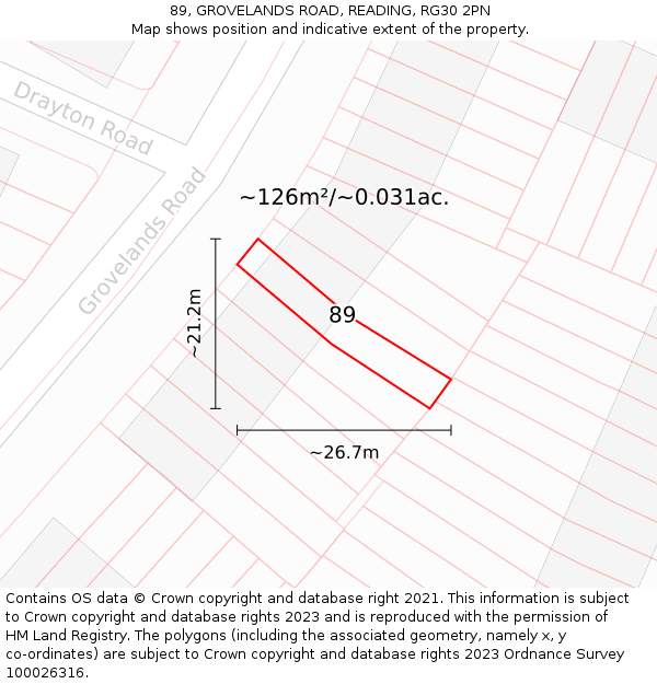 89, GROVELANDS ROAD, READING, RG30 2PN: Plot and title map