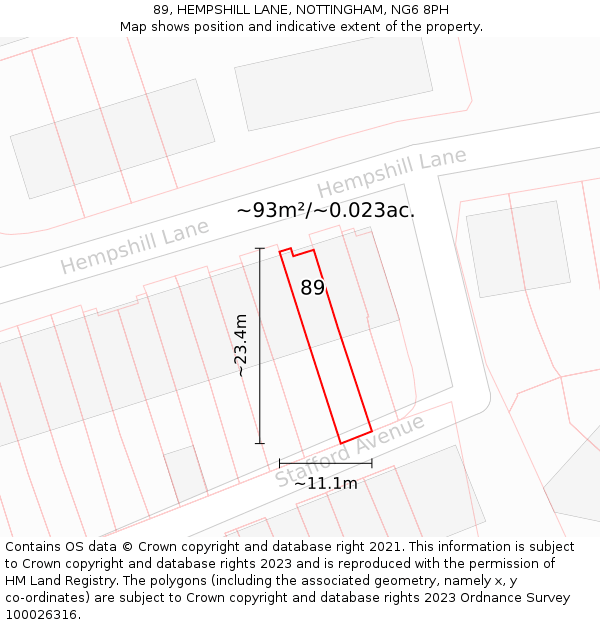 89, HEMPSHILL LANE, NOTTINGHAM, NG6 8PH: Plot and title map