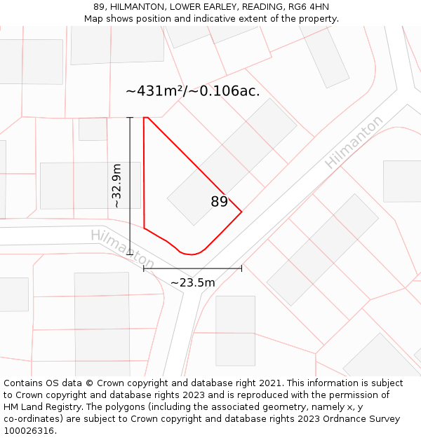 89, HILMANTON, LOWER EARLEY, READING, RG6 4HN: Plot and title map