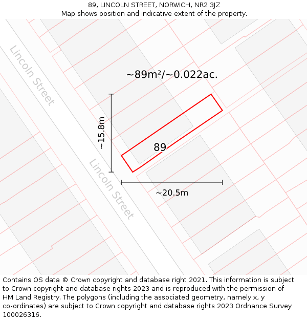 89, LINCOLN STREET, NORWICH, NR2 3JZ: Plot and title map
