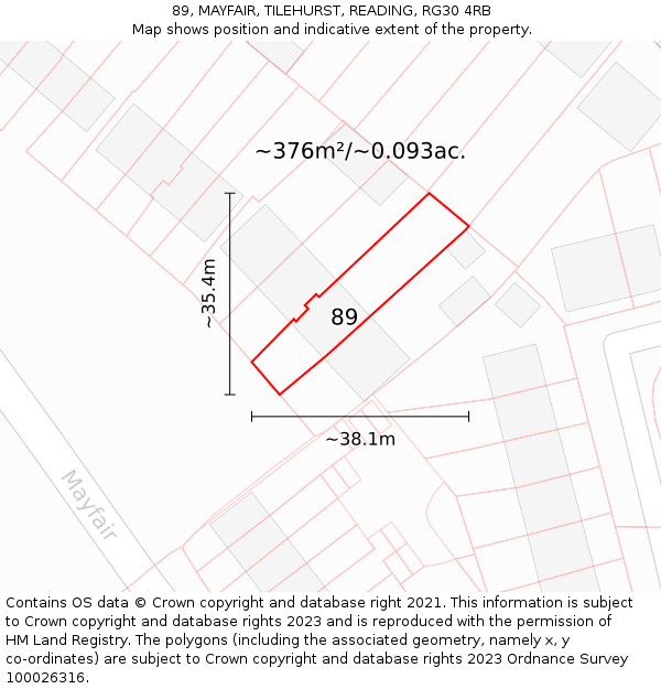 89, MAYFAIR, TILEHURST, READING, RG30 4RB: Plot and title map